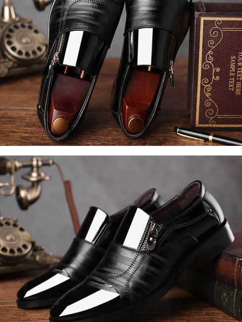 Elegant Breathable Leather Oxfords for Men - Stylish Formal Dress Shoes Perfect for Office, Parties, and Weddings with Comfortable Rubber Outsole and Lace-up Closure
